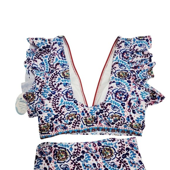 Womens Soucrat Ruffled V-Neck Bikini Set High-Waist Floral Swimsuit S Multicolor - Picture 7 of 7